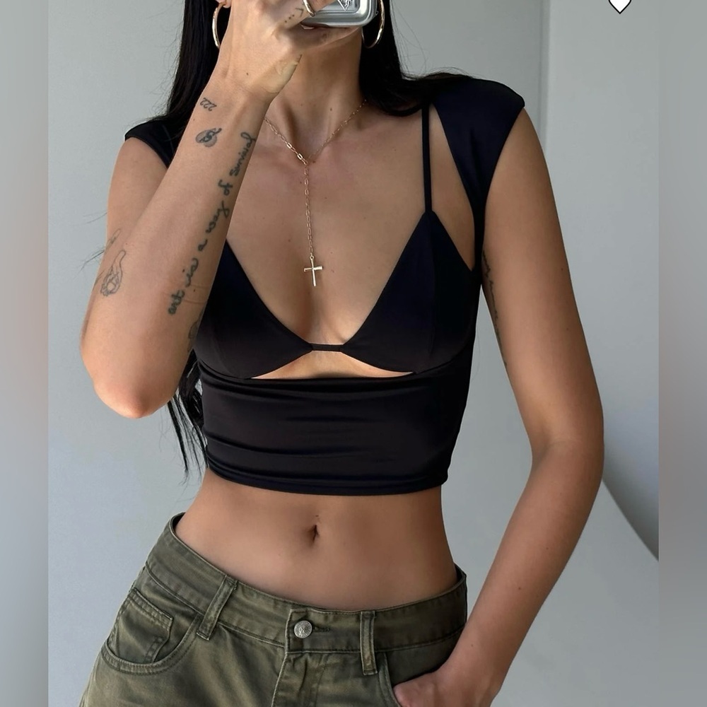 Princess Polly Bolden Crop Top Black Sz 12
